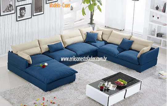 Sofá Azul com Case lado esquerdo - Prárico e Aconchegante Sofá e Chaise